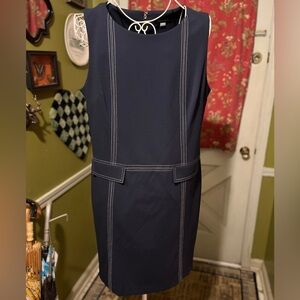 Tommy Hilfiger Navy Blue Sleeveless Sheath Contrast Stitching Mod Dress 16